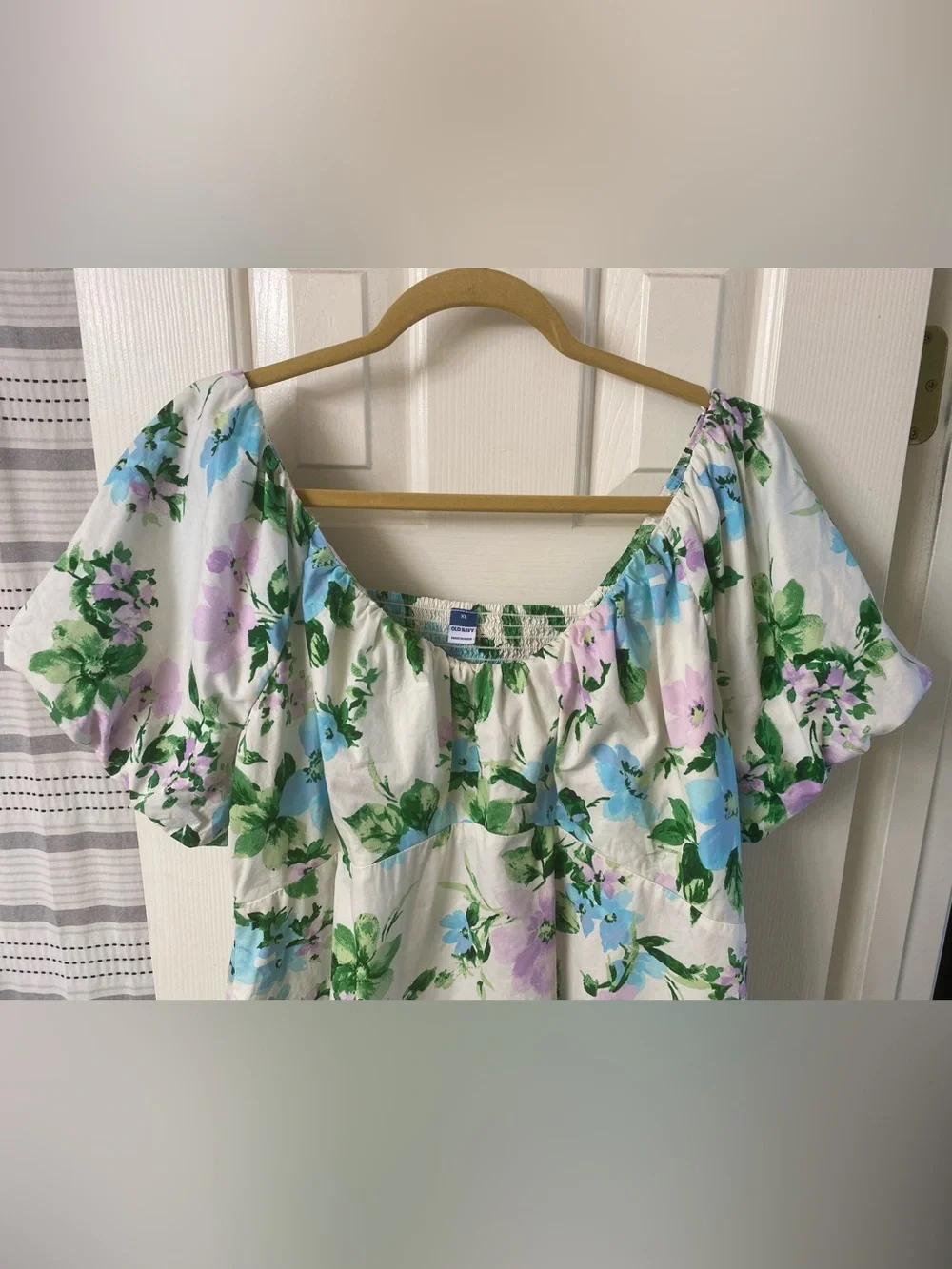 Old Navy Multicolored Cotton Floral Puff Sleeve Smocked Back V-Neck Top Size XL